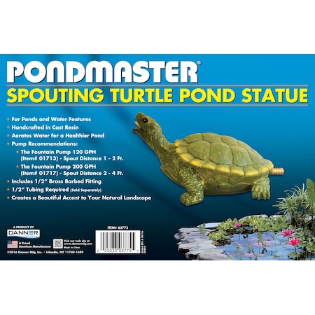 Pondmaster Turtle Spouting Pond Statue, Cast in Resin, Coated Brass Brbd Fittings 03775